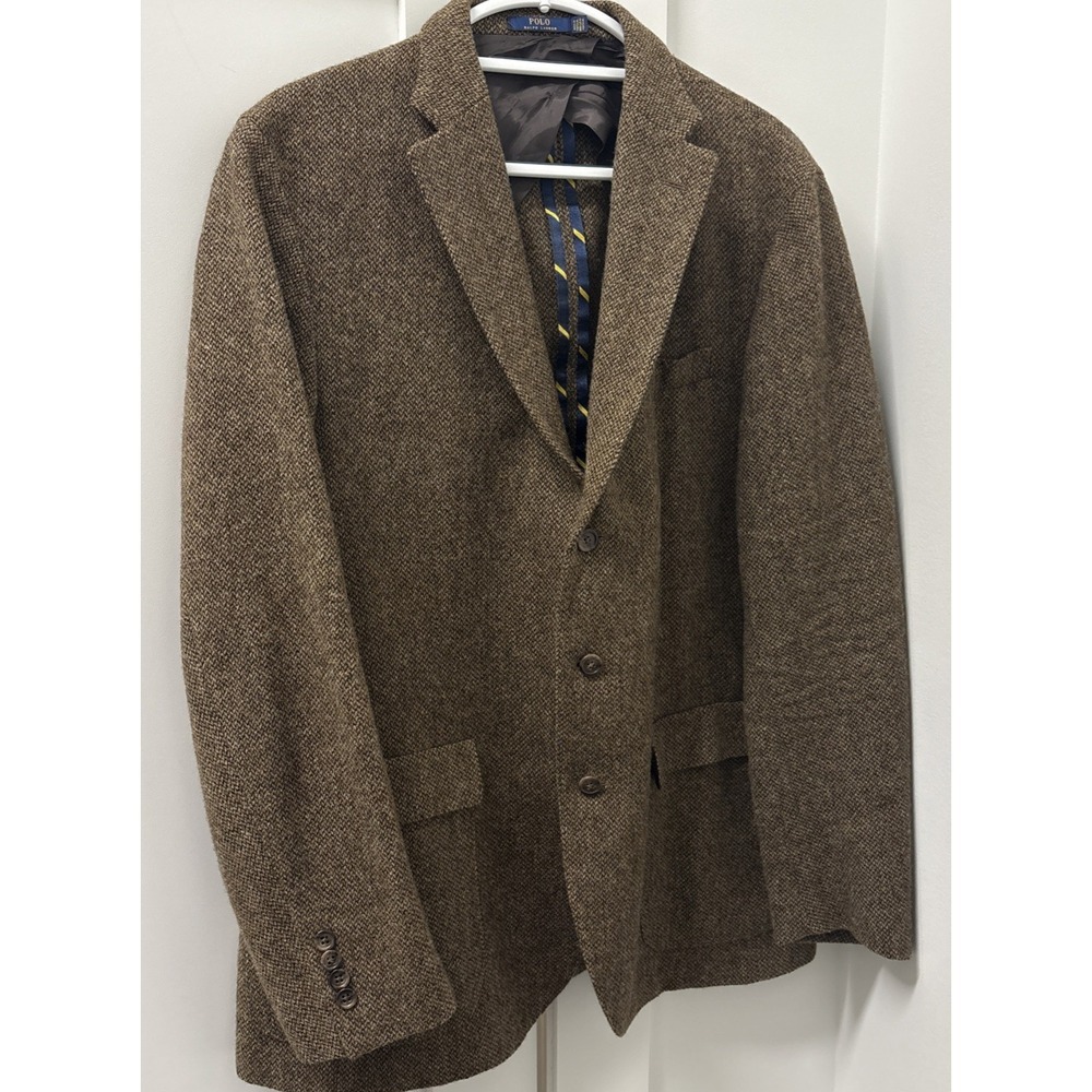Polo Ralph Lauren 44L Herringbone Wool Sports Jacket with Crest under collar